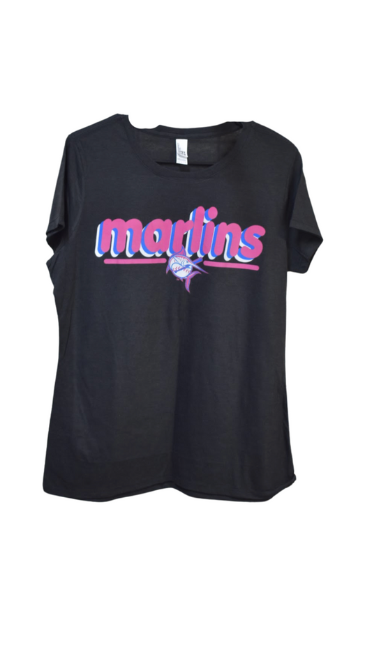 Marlins - 'Pretty In Pink" Black Womens T-Shirt